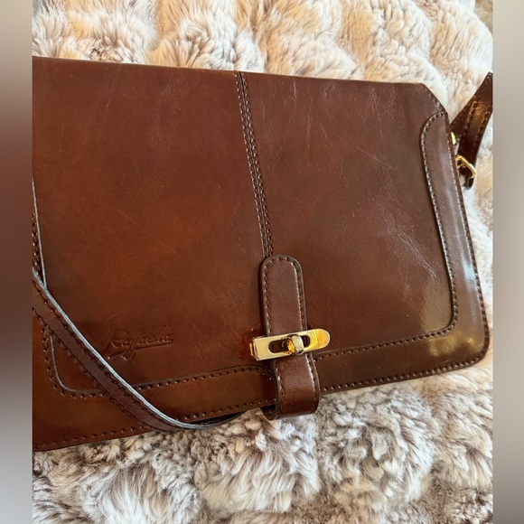 Rafaella Brown Leather Crossbody shoulder Envelope Bag with Gold Turnlock